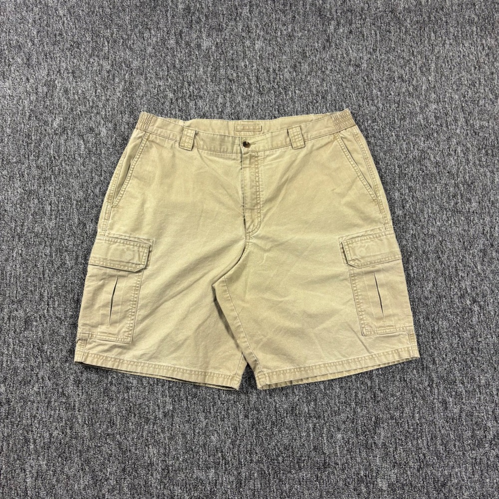 Y2K L.L. Bean Preppy Baggy Comfort Waist Cargo Shorts Khaki Tan 38